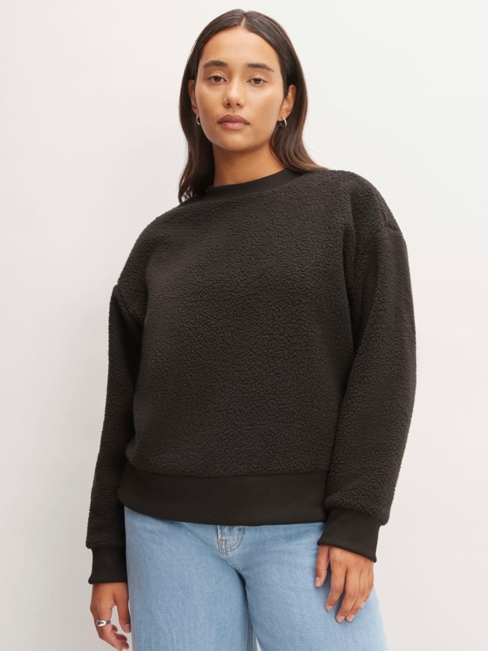 Everlane The Renew Fleece Oversized Crew in Black Sz L